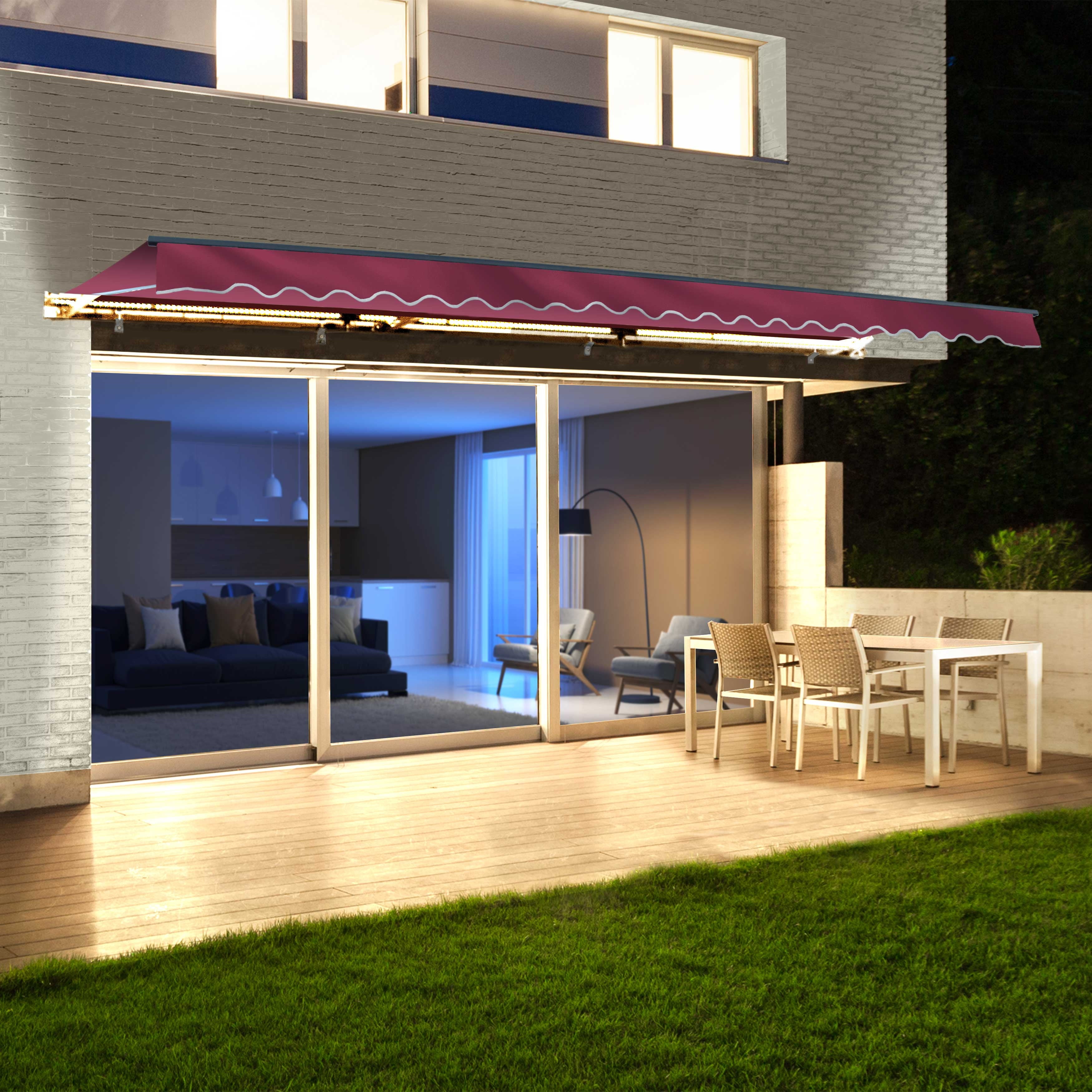 Picture of Aleko AWCL13X10BURG37-UNB Motorized LED 13 x 10 ft. Half Cassette Retractable Awning&#44; Burgundy