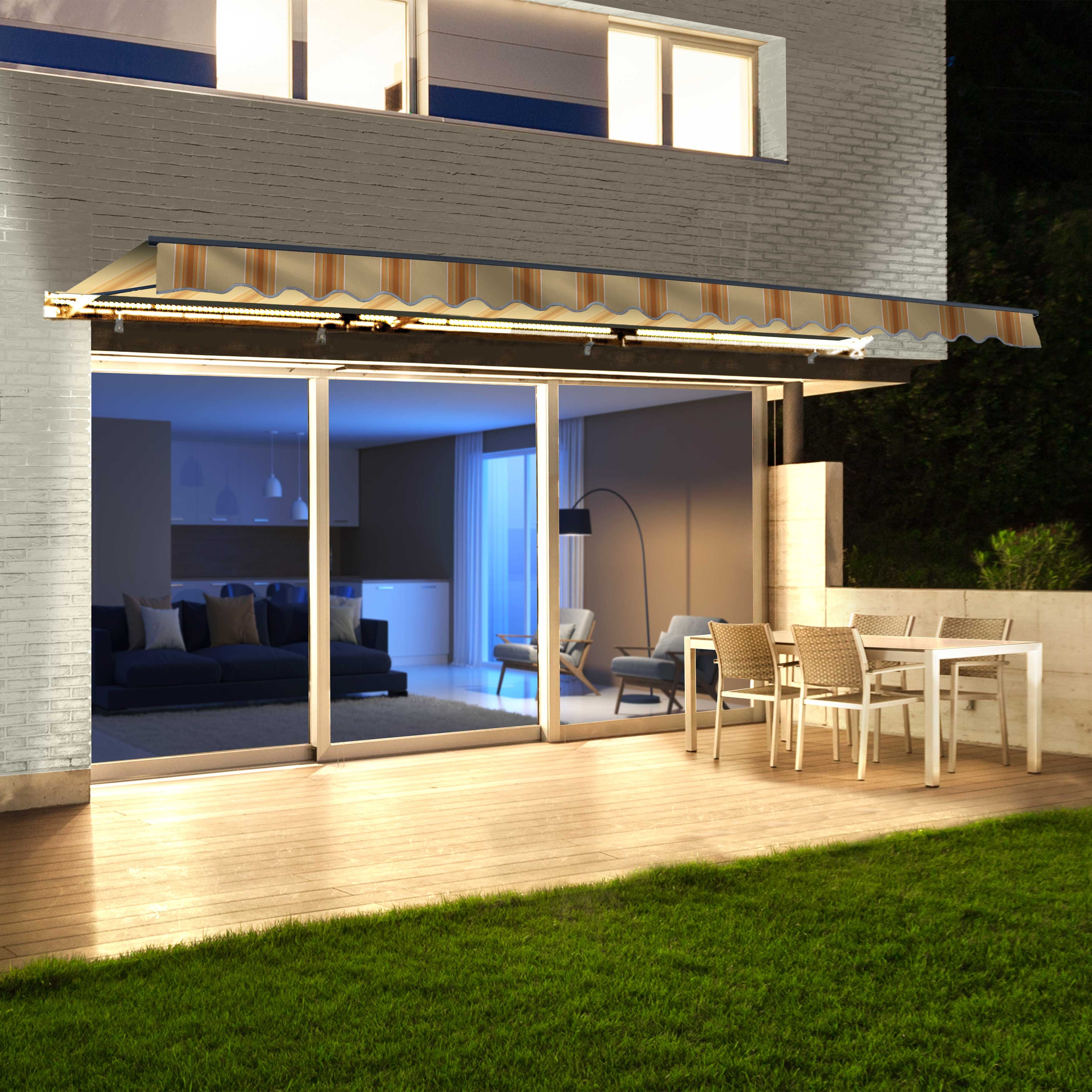AWCL20X10MSY315-UNB Motorized LED 20 x 10 ft. Half Cassette Retractable Awning, Multi-Stripe Yellow -  ALEKO