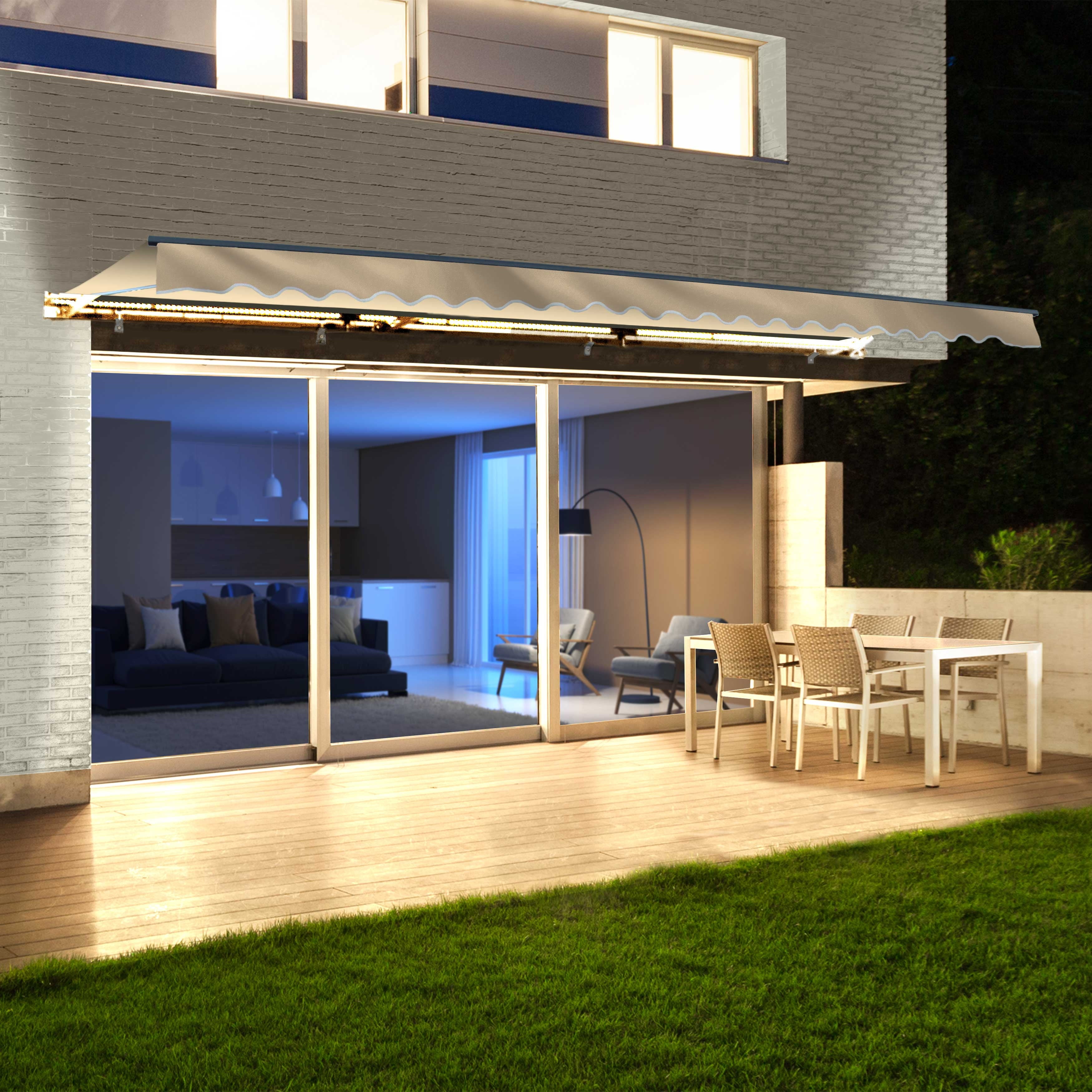 Motorized LED 20 x 10 ft. Half Cassette Retractable Awning, Ivory
