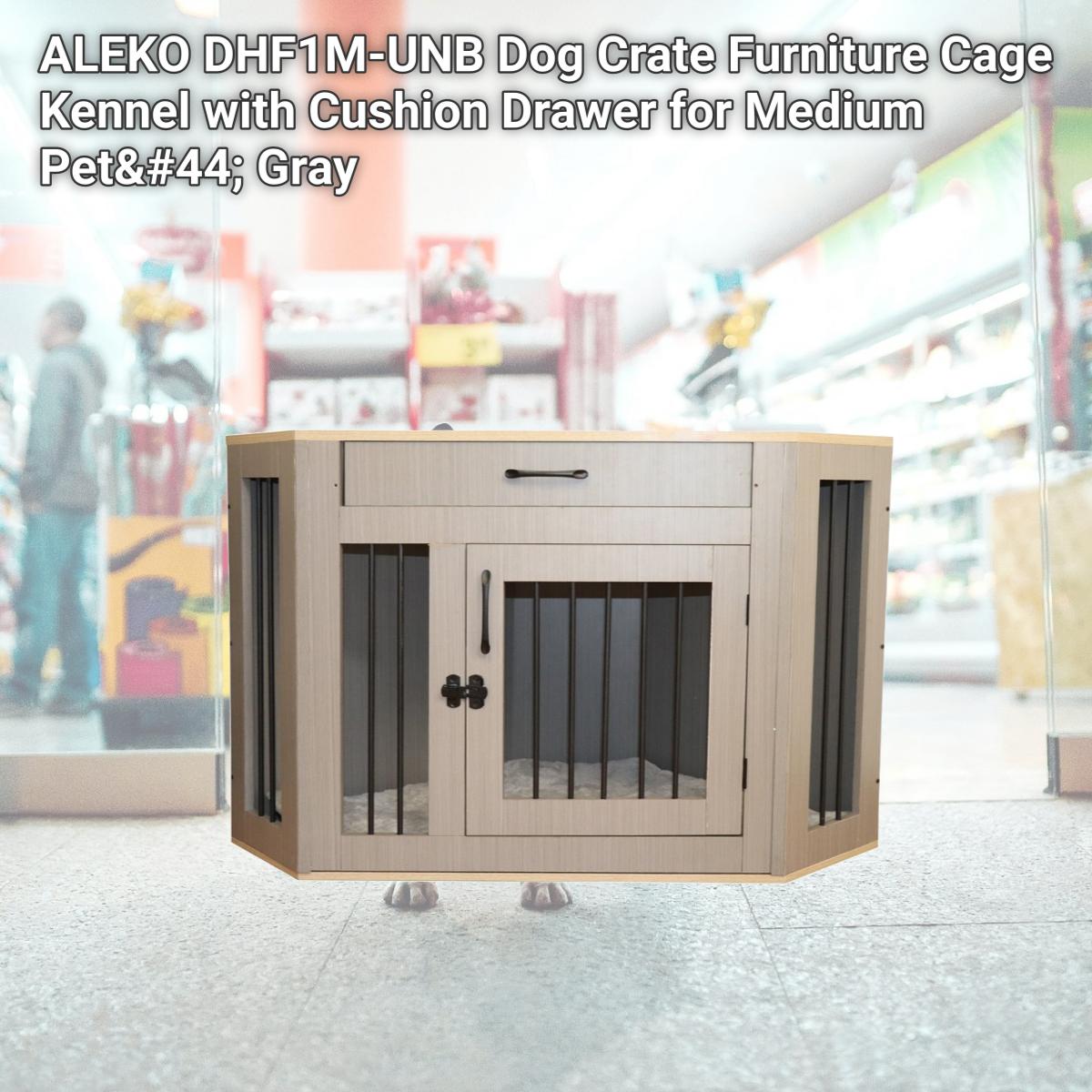 Picture of ALEKO DHF1M-UNB Dog Crate Furniture Cage Kennel with Cushion Drawer for Medium Pet&#44; Gray