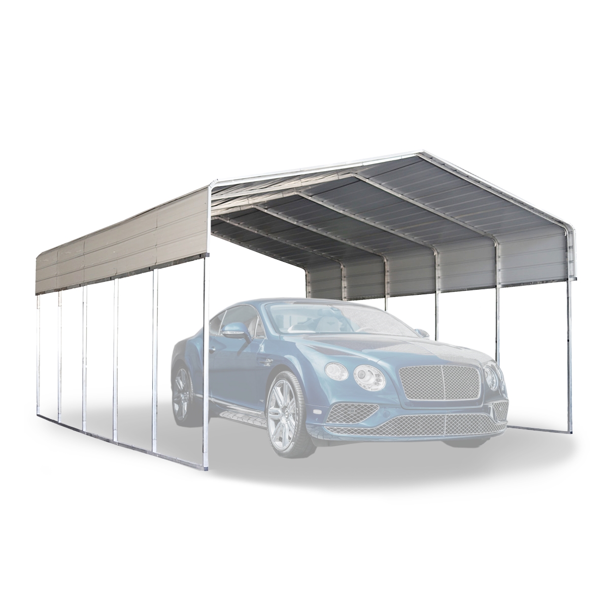 CPM12X29GY-UNB 12 x 30 x 10 ft. Galvanized Steel Carport Canopy Shelter, Gray