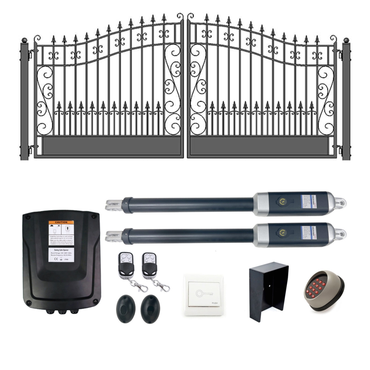 16DVEN1700ACC-UNB 16 ft. Automatic Venice Style Steel Dual Driveway Gate with Opener, Black