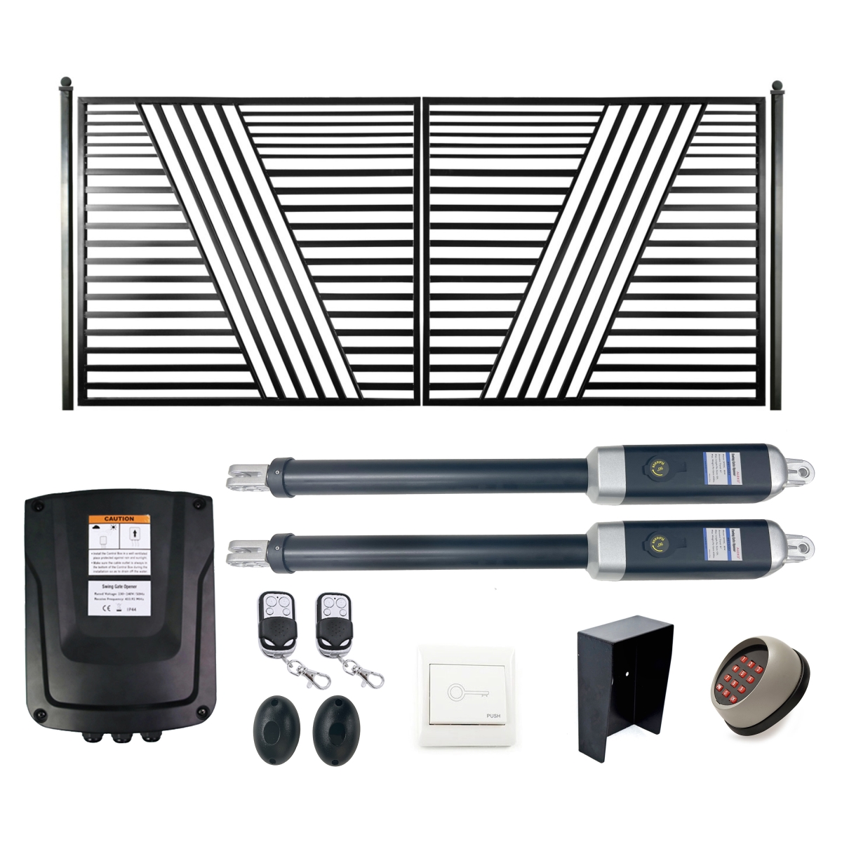 16DSOF1700ACC-UNB 16 x 6 ft. Steel Dual Swing Garden Driveway Gate Sofia Style with Opener, Black