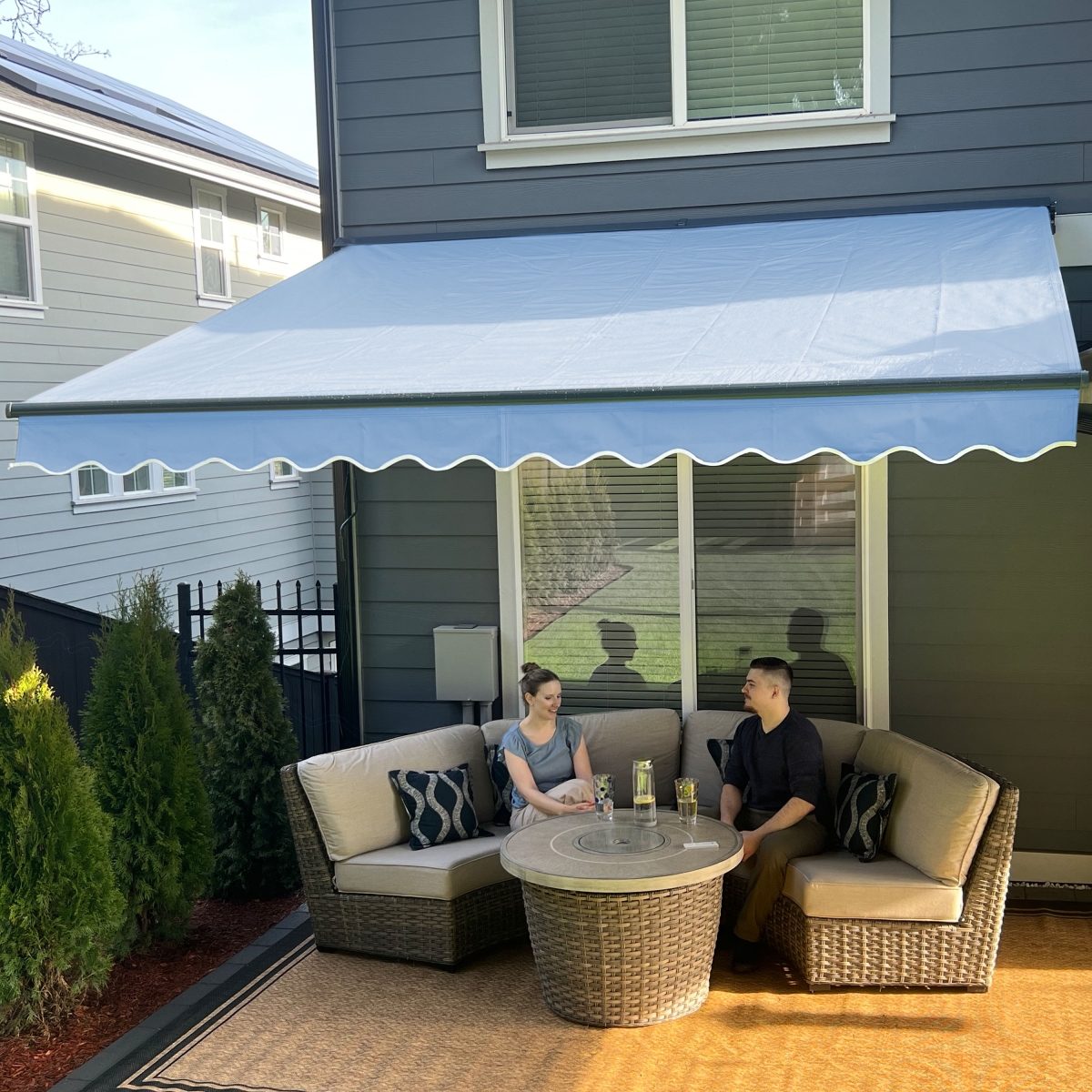AWCL13X10LBLUE068-UNB 13 x 10 ft. Motorized Half Cassette Retractable Home Patio Awning, Sky Blue