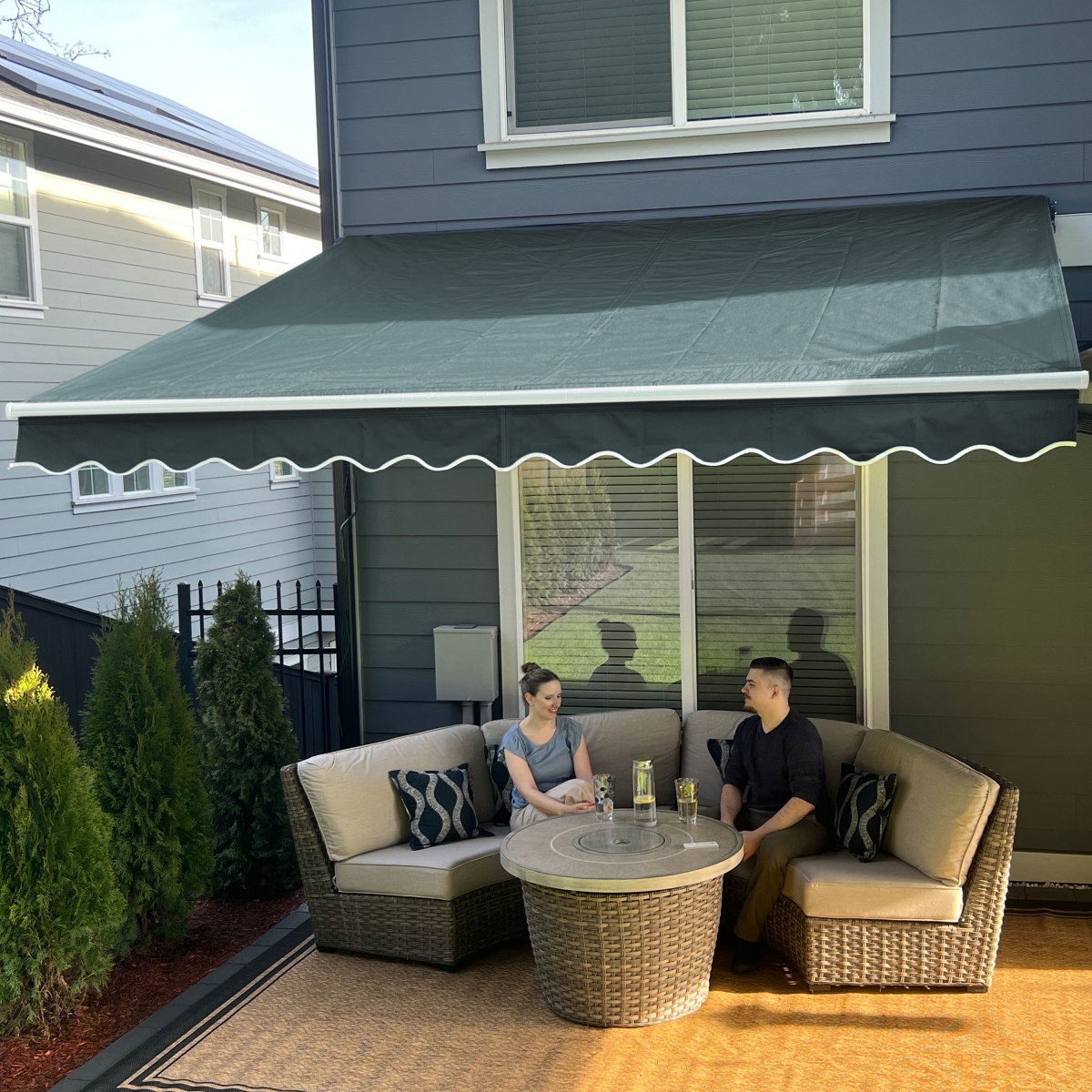 AWM10X8GREEN166-UNB 10 x 8 ft. Retractable Motorized Home Patio Canopy Awning, Forest Green -  ALEKO