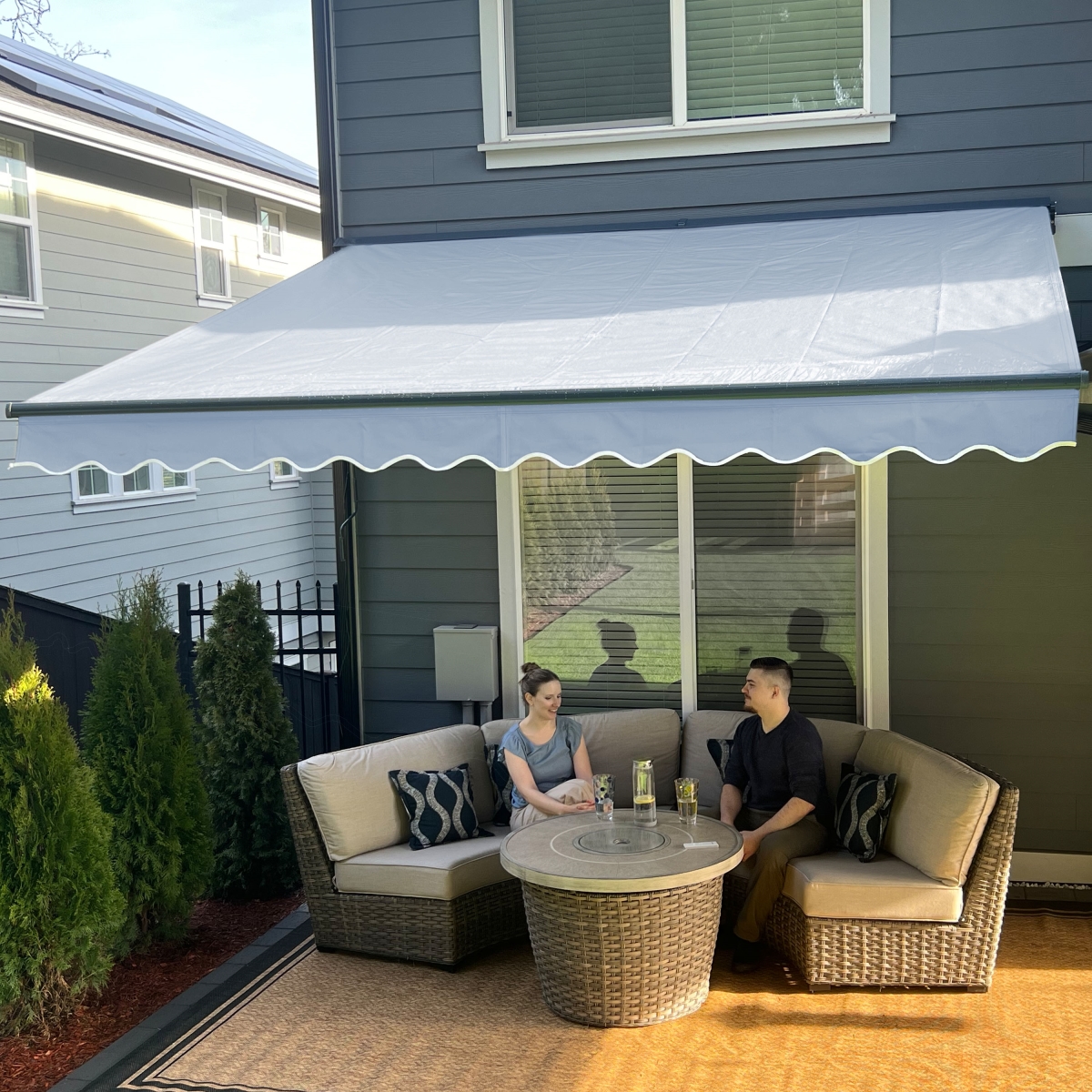 AWCL20X10LGREY046-UNB 20 x 10 ft. LED Motorized Half Cassette Retractable Home Patio Awning, Gray