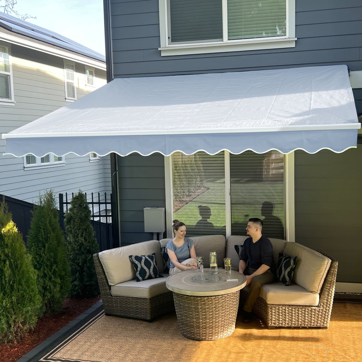 AW12X10LGREY046-UNB 12 x 10 ft. Retractable Canopy Sunshade Home Patio Awning, Silver Gray