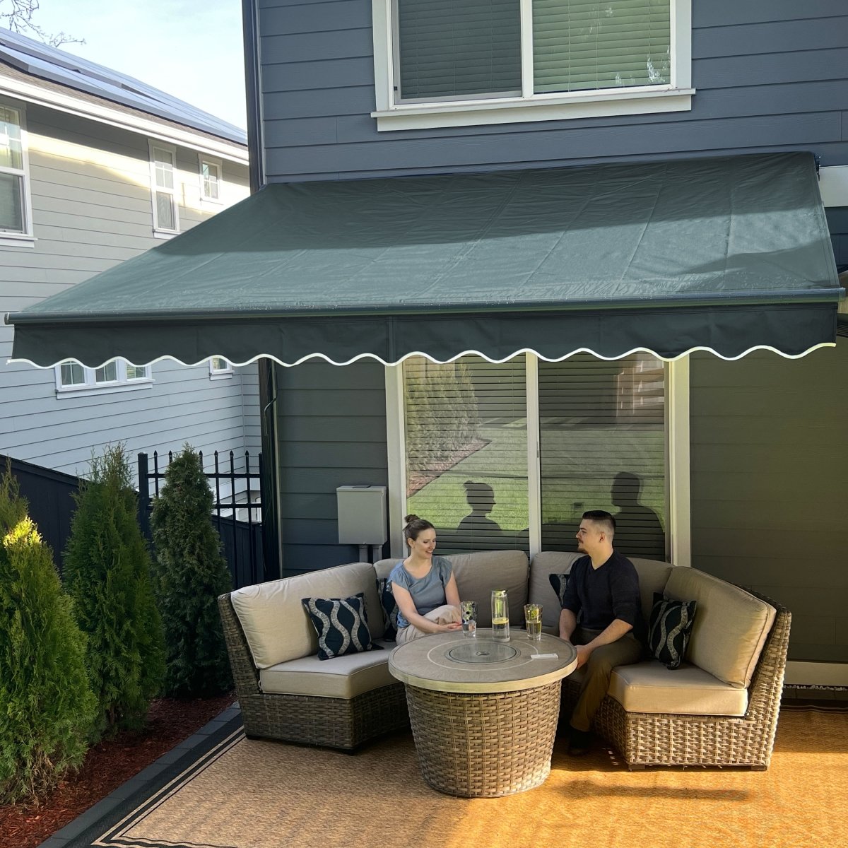ABM12X10GREEN166-UNB 12 x 10 ft. Motorized Retractable Home Patio Canopy Awning, Forest Green -  ALEKO