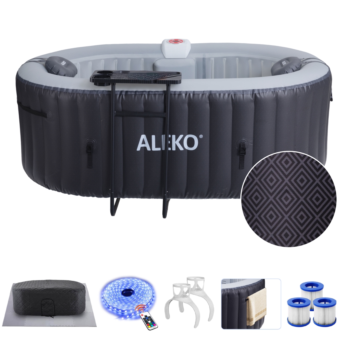Picture of ALEKO HTIO2BDIAMOND-UNB ALEKO Oval Inflatable 2 Prs Hot Tub 145 Gallon 100 Bubble Jets Black Diamond