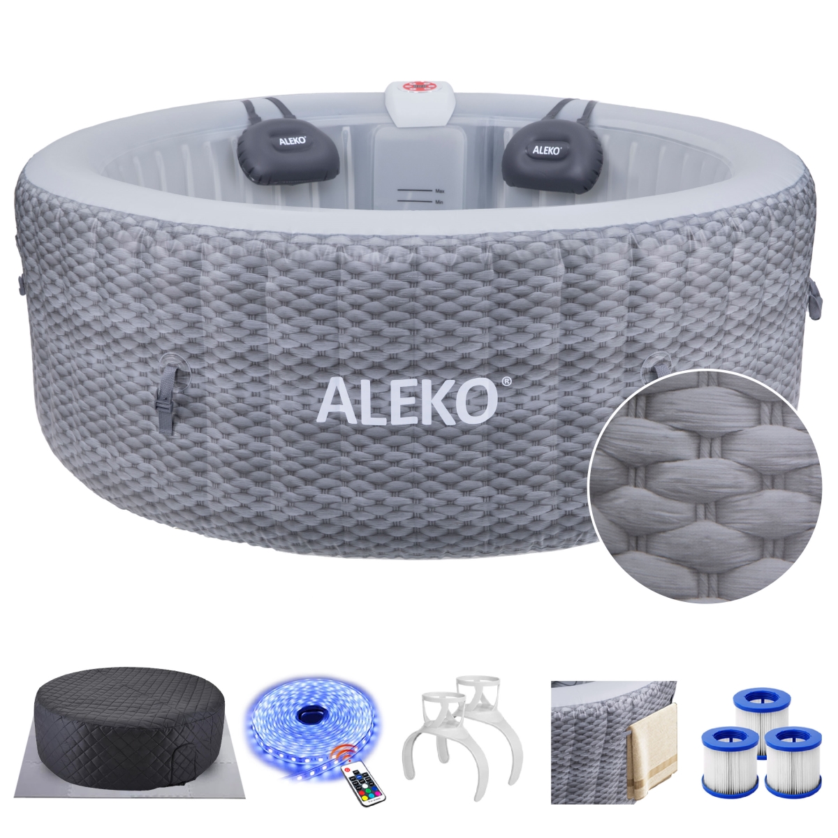 Picture of ALEKO HTIR4HEMPROPE-UNB ALEKO Round Inflatable 4 Prs Hot Tub 211 Gallon 120 Bubble Rope