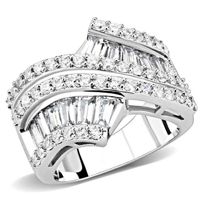 Women Rhodium Brass Ring with AAA Grade CZ in Clear - Size 7