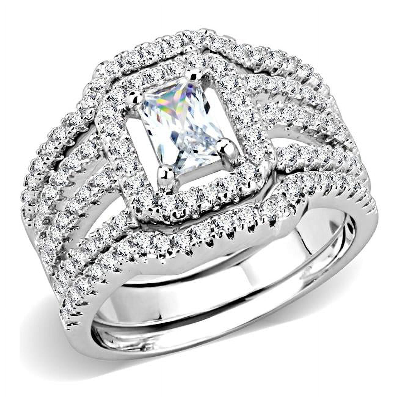 Women Rhodium Brass Ring with AAA Grade CZ in Clear - Size 9