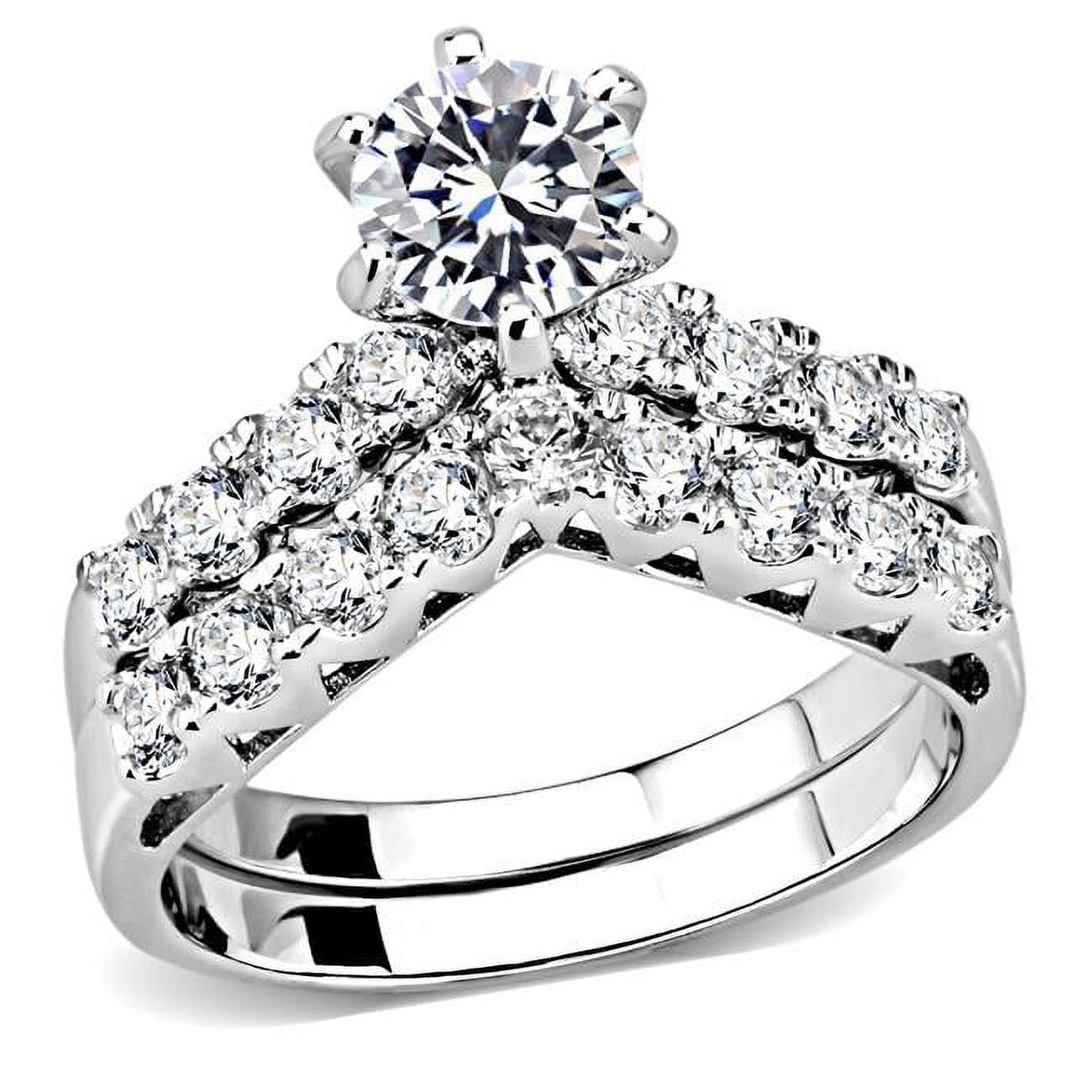 Women Rhodium Brass Ring with AAA Grade CZ in Clear - Size 5