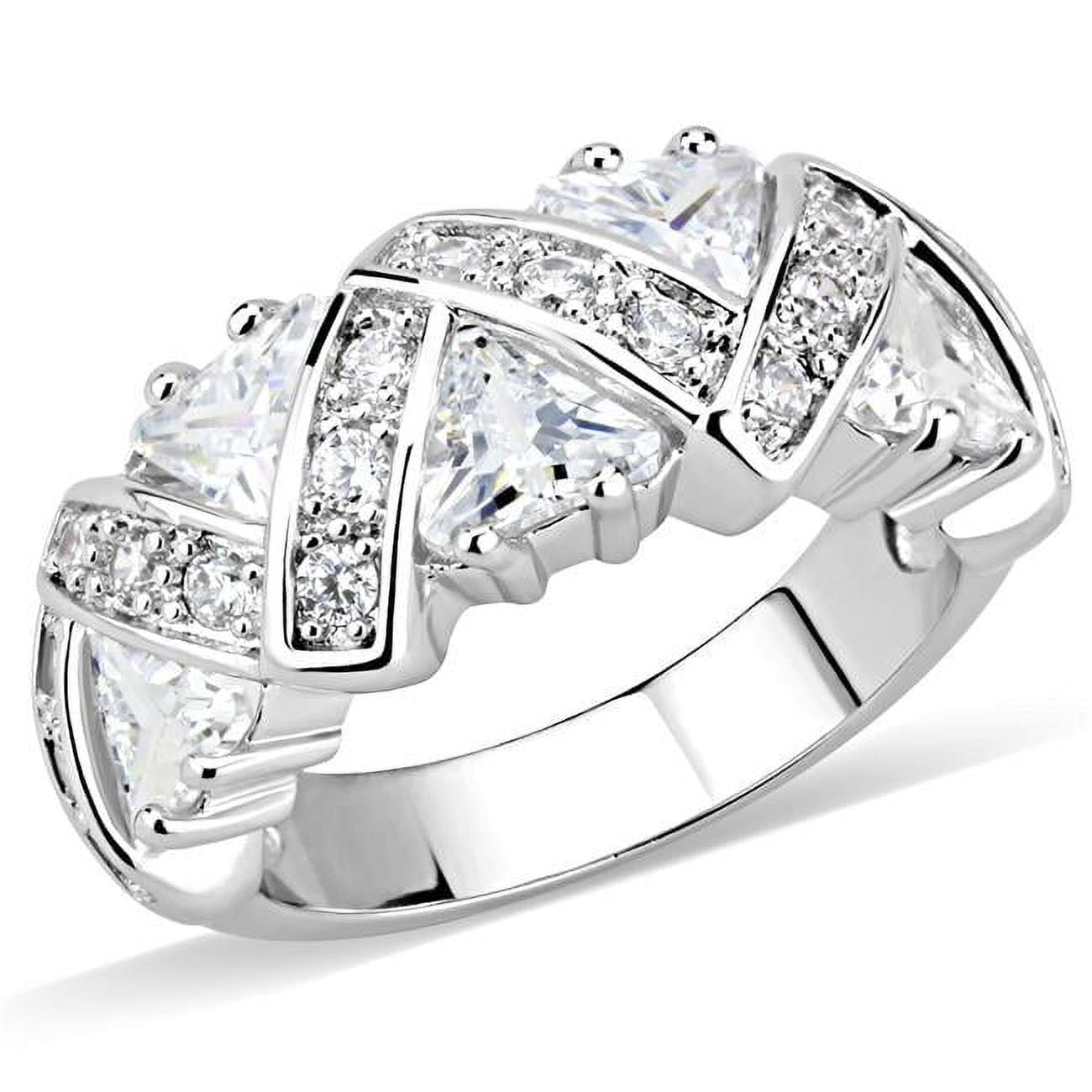 Women Rhodium Brass Ring with AAA Grade CZ in Clear - Size 6