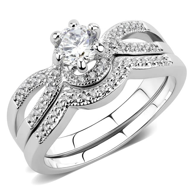 Women Rhodium Brass Ring with AAA Grade CZ in Clear - Size 6