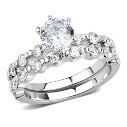 Women Rhodium Brass Ring with AAA Grade CZ in Clear - Size 5