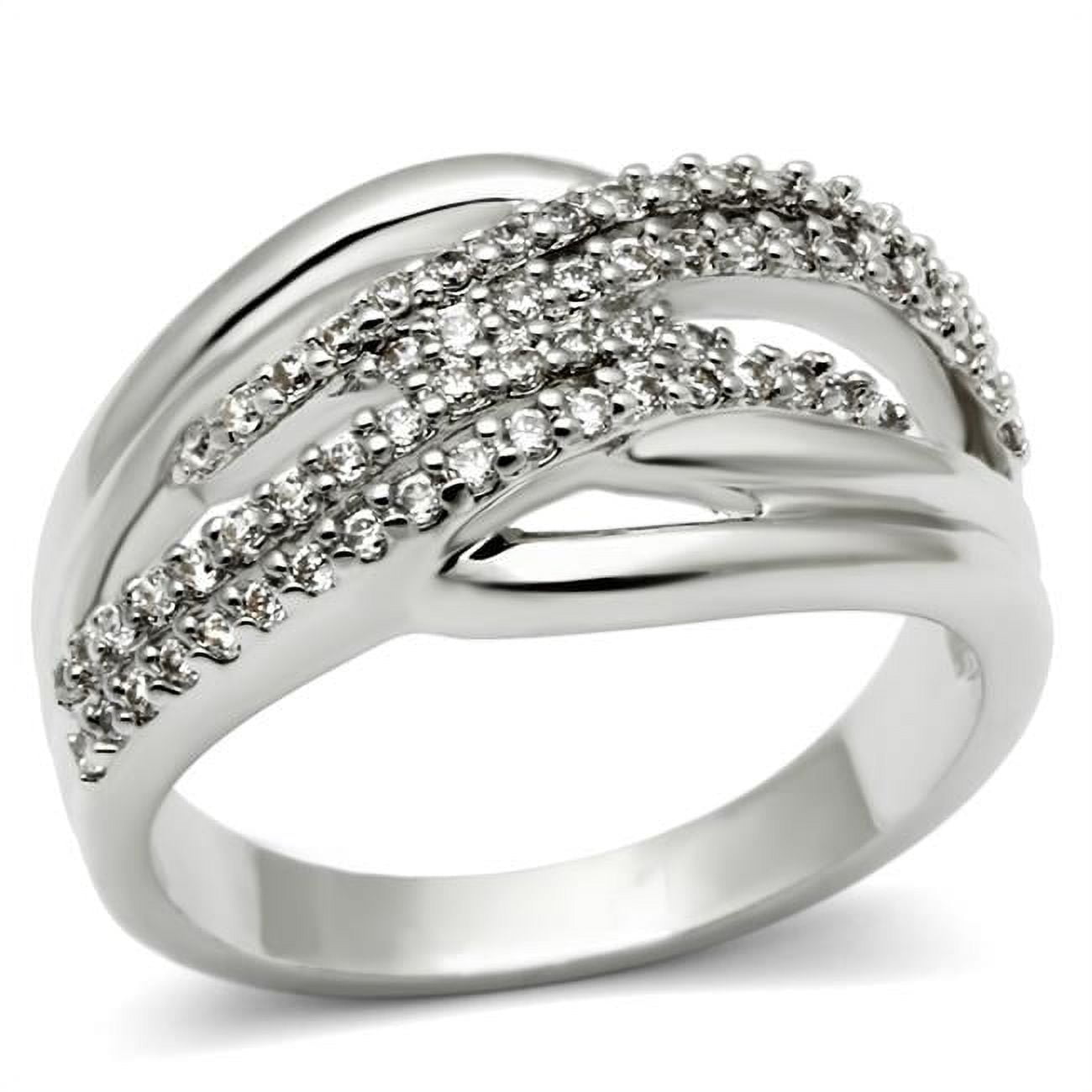 Women Rhodium Brass Ring with AAA Grade CZ in Clear - Size 6