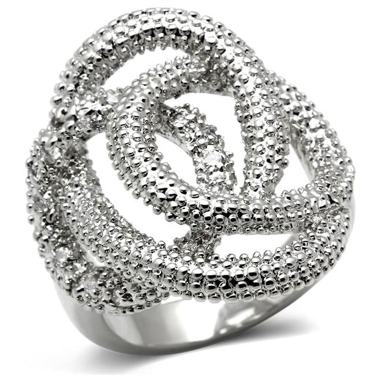 Women Rhodium Brass Ring with AAA Grade CZ in Clear - Size 8