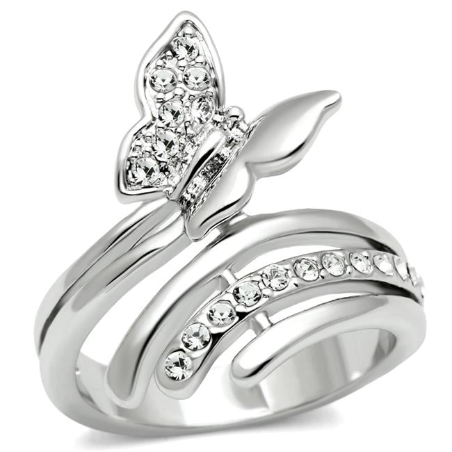 Women Rhodium Brass Ring with Top Grade Crystal in Clear - Size 9