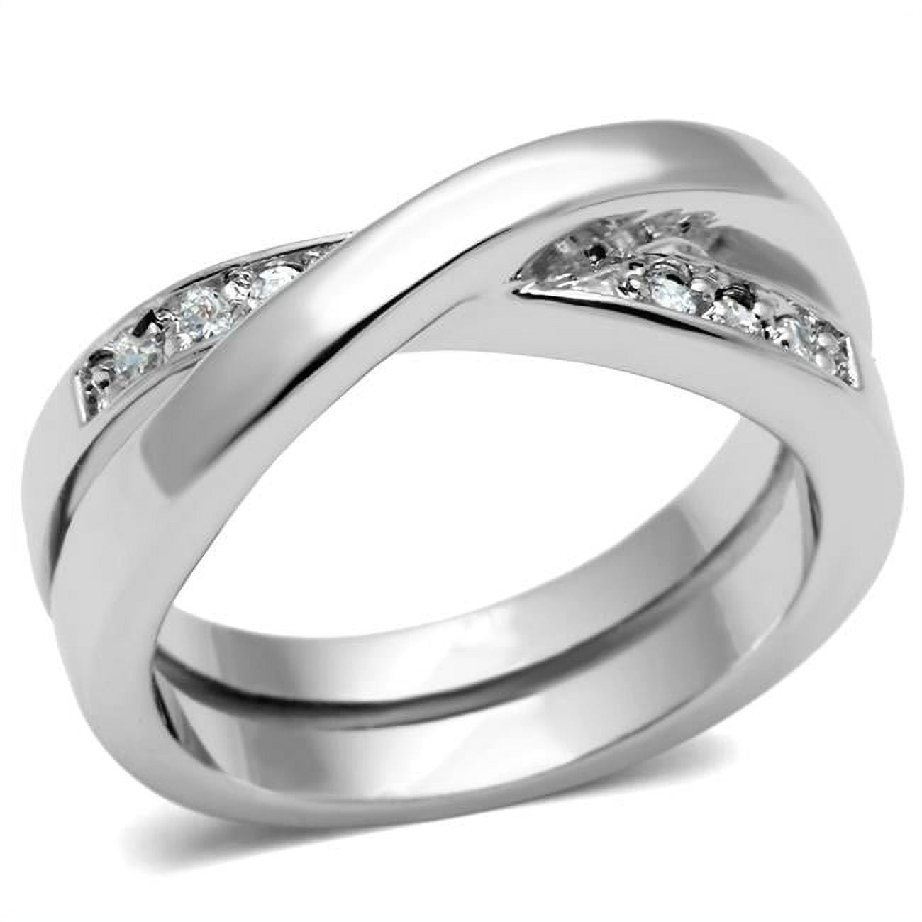 Women Rhodium Brass Ring with AAA Grade CZ in Clear - Size 9