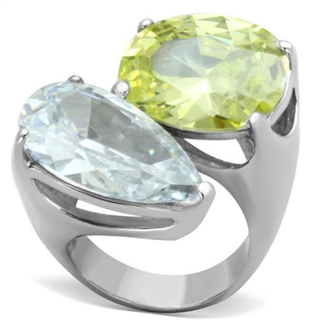 TK1424-8 Women High Polished Stainless Steel Ring with AAA Grade CZ in Apple Green - Size 8