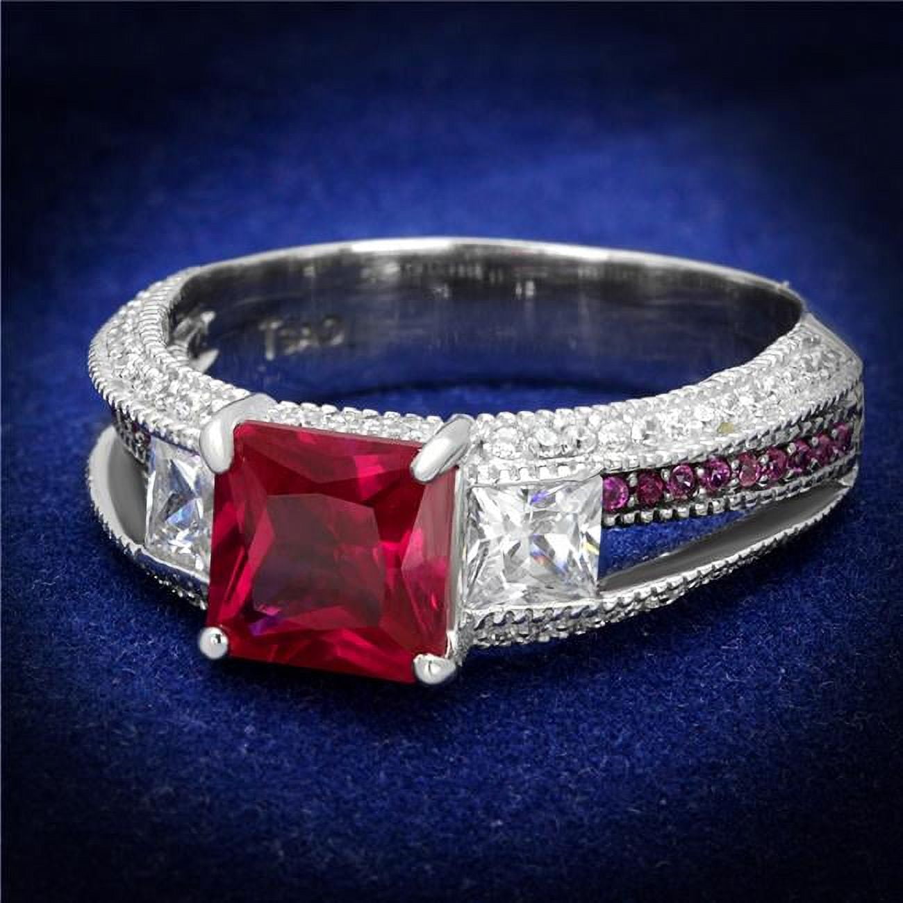 TS545-5 Women Rhodium & Ruthenium 925 Sterling Silver Ring with AAA Grade CZ in Ruby - Size 5