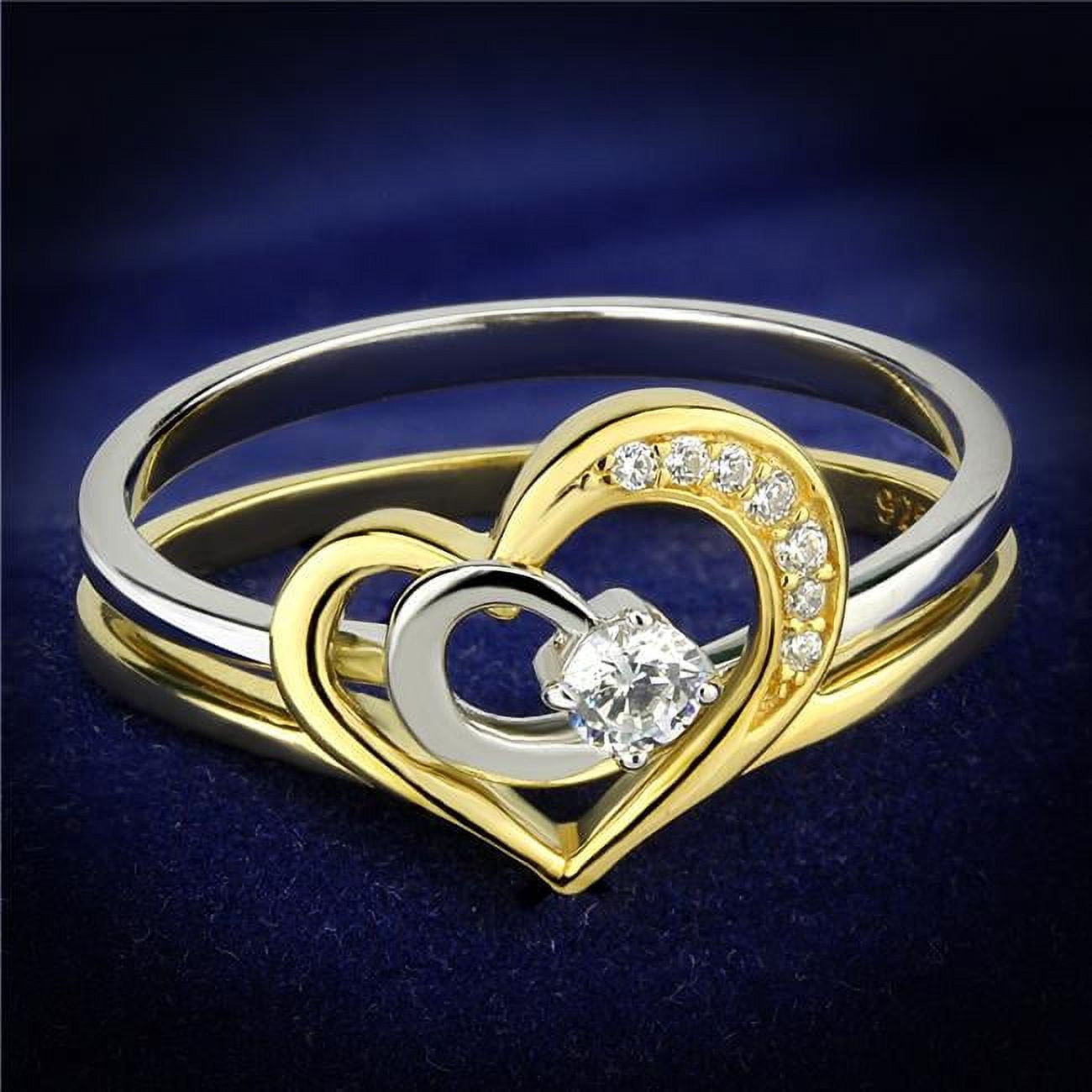TS565-5 Women Gold & Rhodium 925 Sterling Silver Ring with AAA Grade CZ in Clear - Size 5