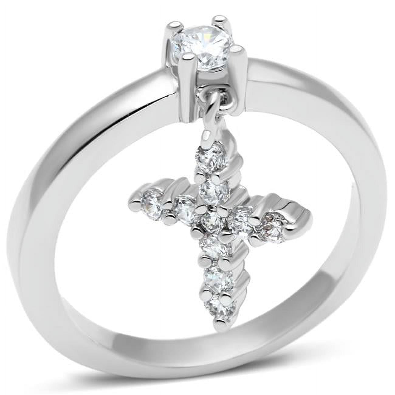 Women Rhodium Brass Ring with AAA Grade CZ in Clear - Size 7
