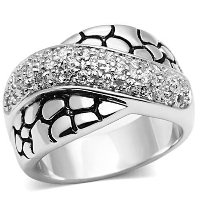 Women Rhodium Brass Ring with AAA Grade CZ in Clear - Size 6