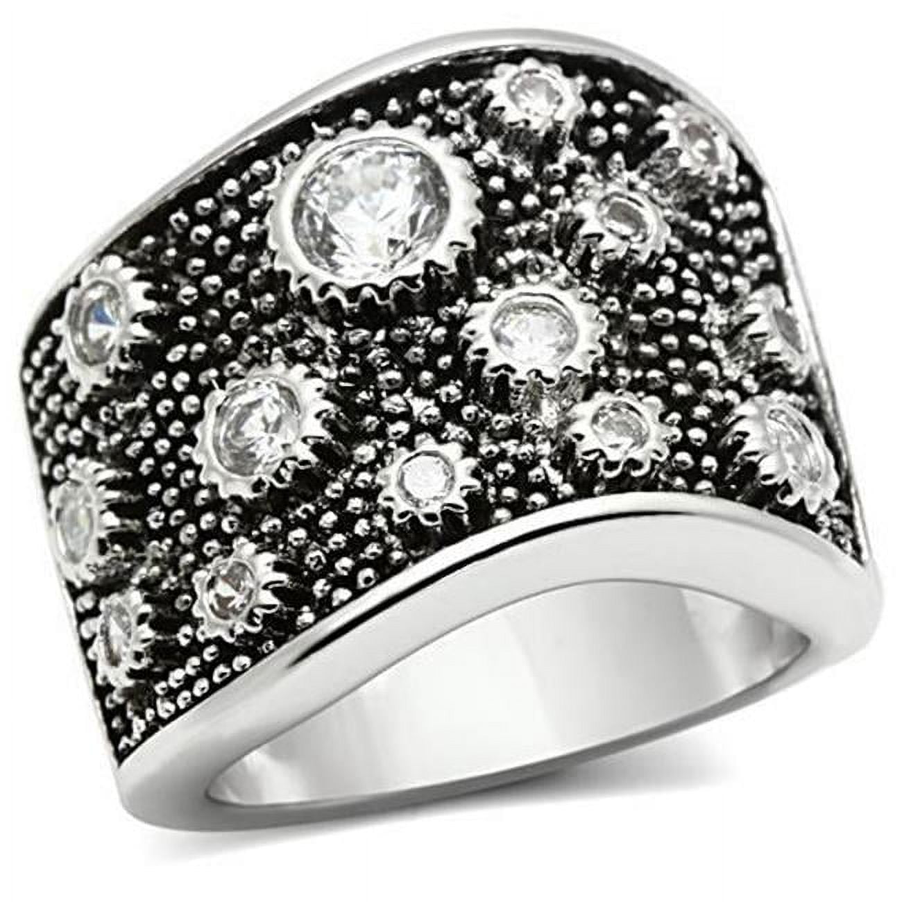 Women Rhodium Brass Ring with AAA Grade CZ in Clear - Size 8