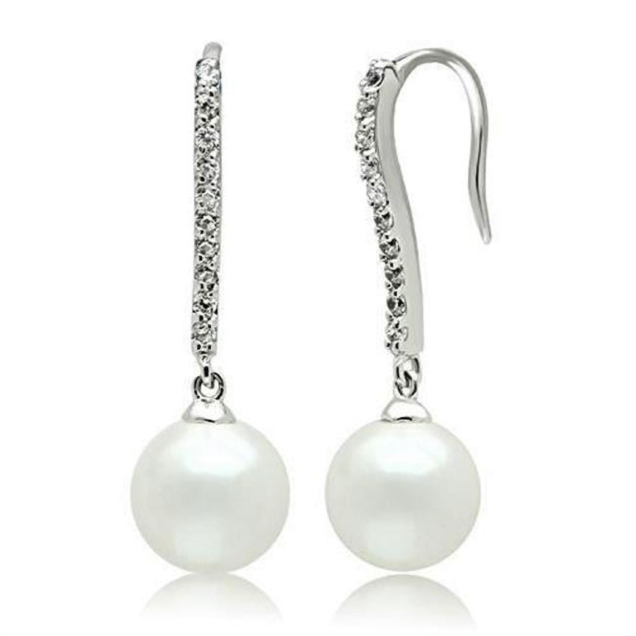 Picture of Alamode 3W086 Women Rhodium Brass Earrings with Synthetic in White