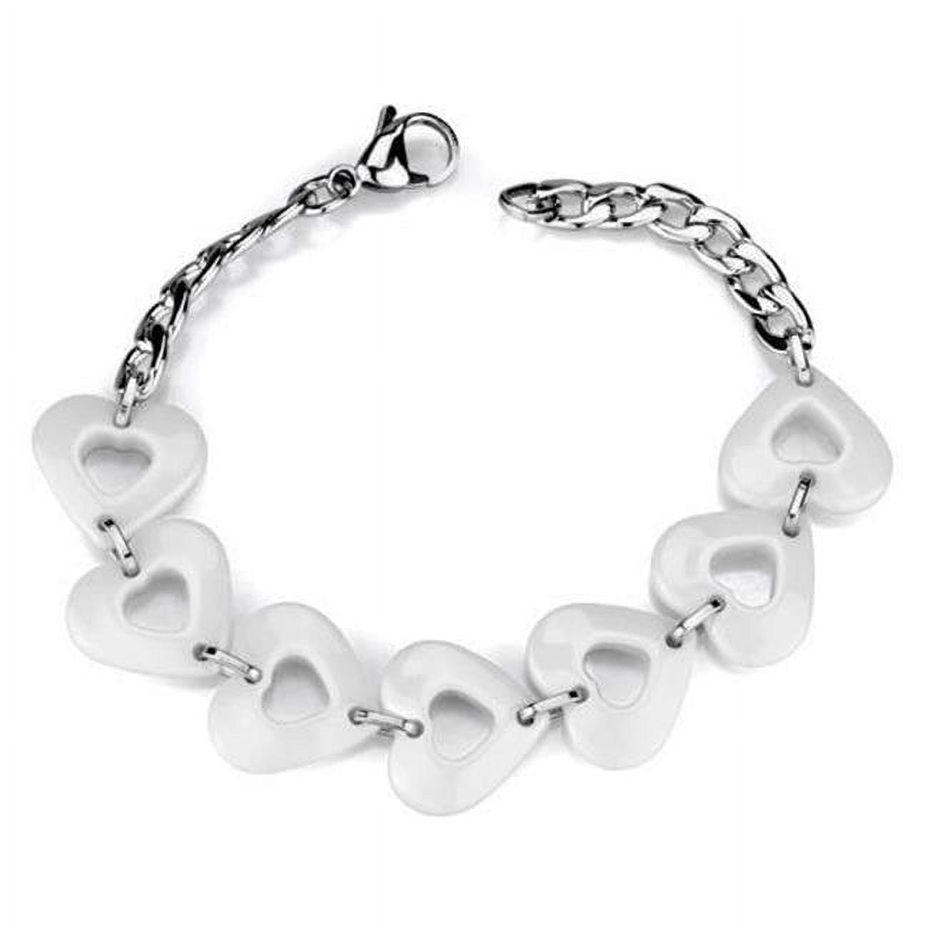 Picture of Alamode 3W1006-8.25 Women High Polished Stainless Steel Bracelet with Ceramic in White - 8.25 in.