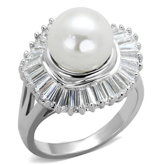 Picture of Alamode 3W1073-6 Women Rhodium Brass Ring with Synthetic in White - Size 6