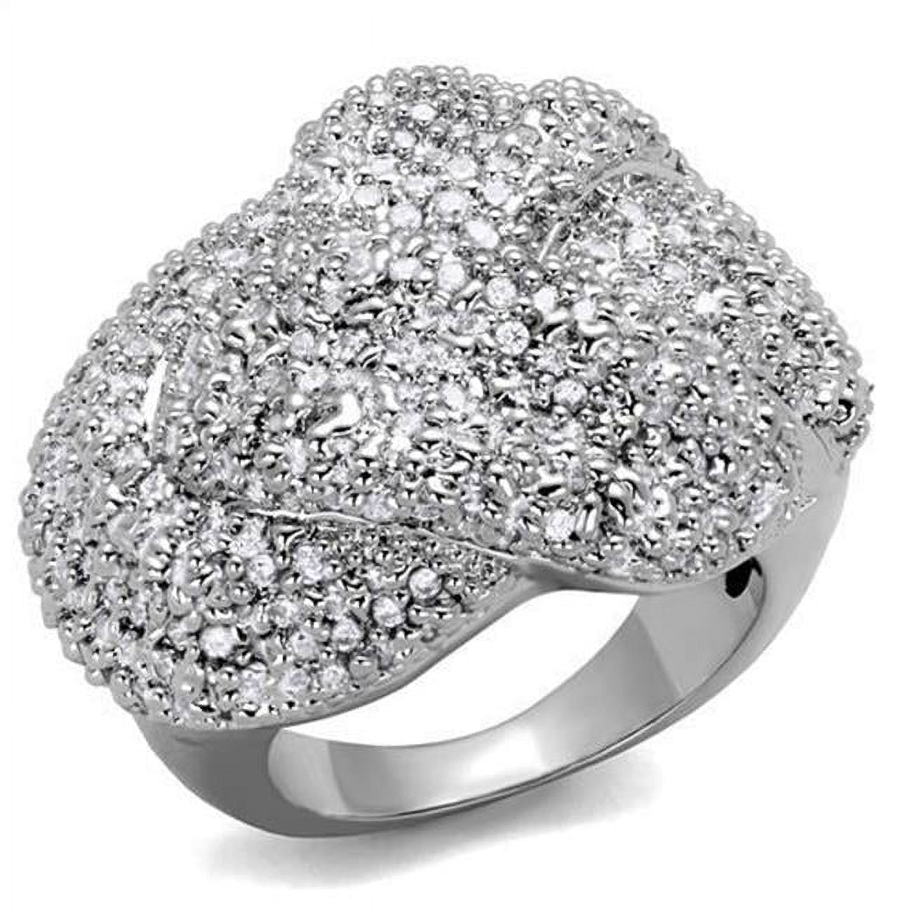 Women Rhodium Brass Ring with AAA Grade CZ in Clear - Size 6