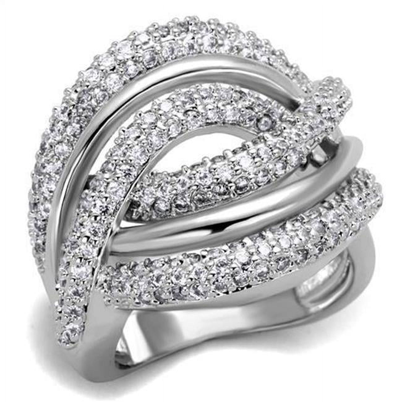 Women Rhodium Brass Ring with AAA Grade CZ in Clear - Size 8