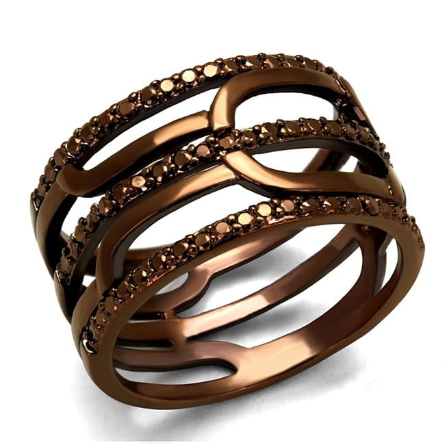 Women IP Coffee Light Brass Ring with AAA Grade CZ in Light Coffee - Size 8