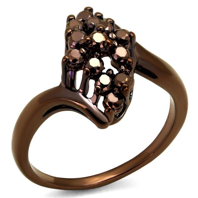 Women IP Coffee Light Brass Ring with AAA Grade CZ in Light Coffee - Size 6
