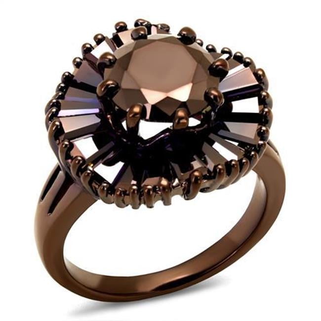 Women IP Coffee Light Brass Ring with AAA Grade CZ in Light Coffee - Size 5