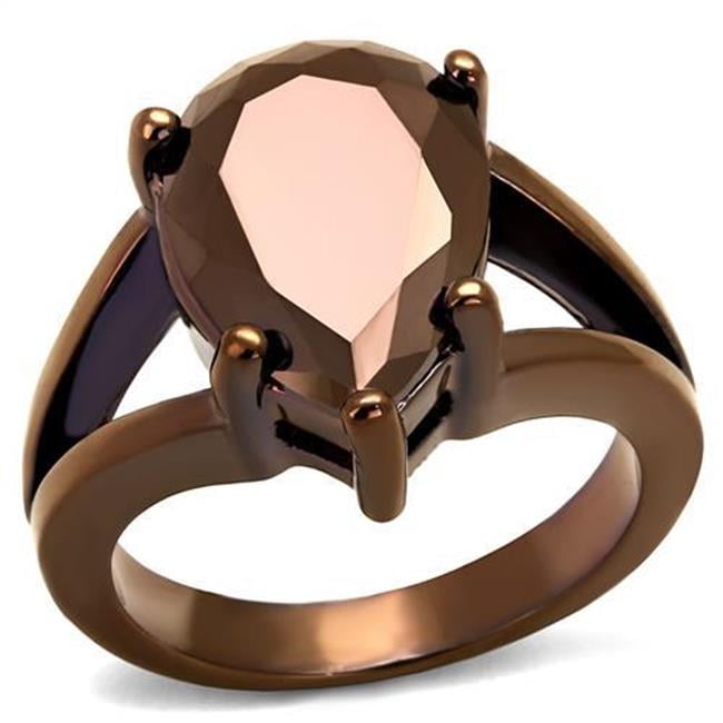 Women IP Coffee Light Brass Ring with AAA Grade CZ in Light Coffee - Size 8