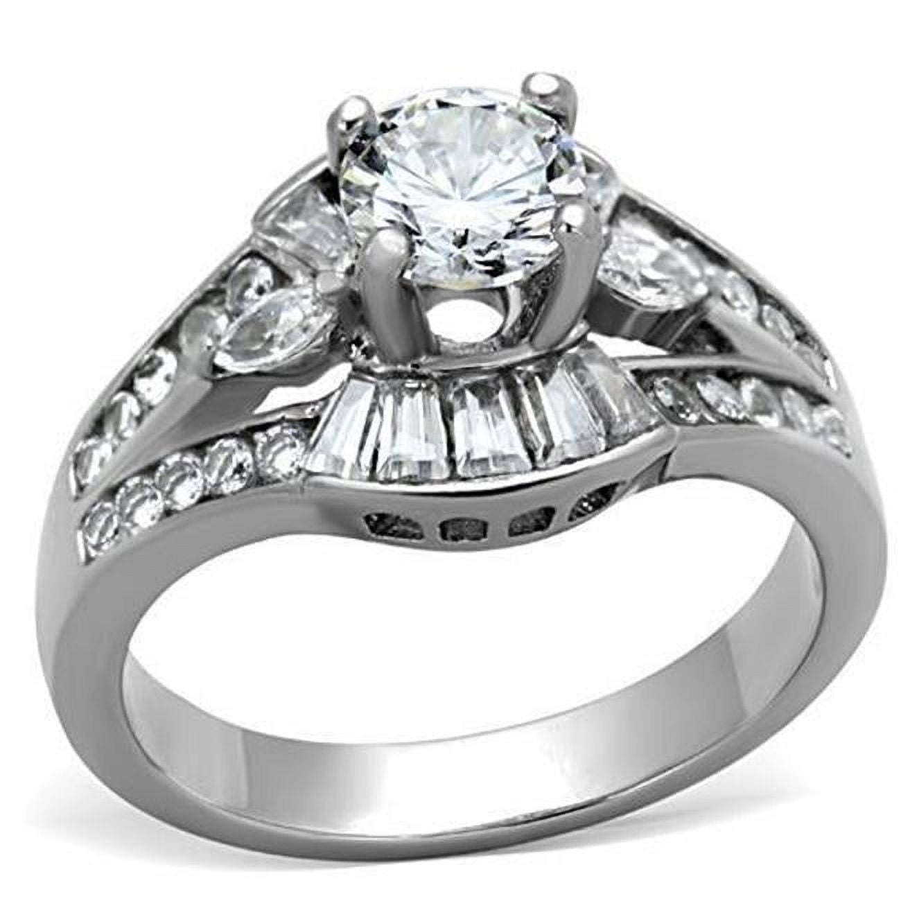 TK1451-8 Women High Polished Stainless Steel Ring with AAA Grade CZ in Clear - Size 8