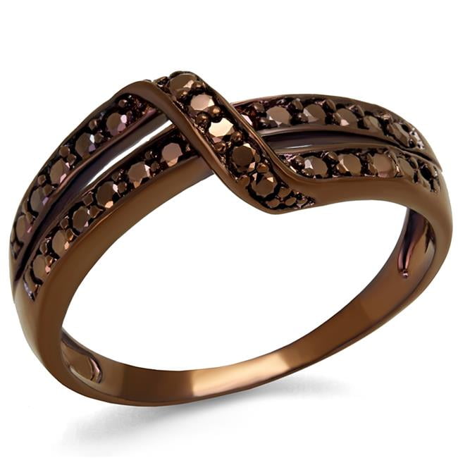 Women IP Coffee Light Brass Ring with AAA Grade CZ in Light Coffee - Size 10