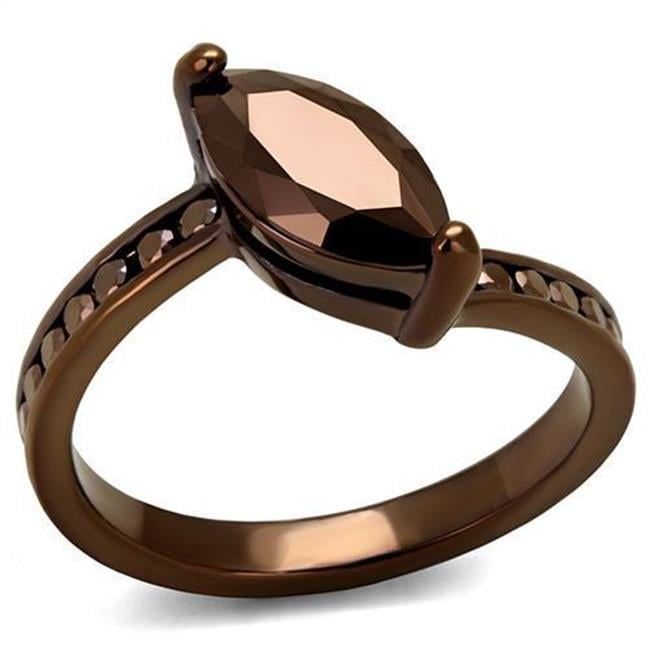 Women IP Coffee Light Brass Ring with AAA Grade CZ in Light Coffee - Size 8