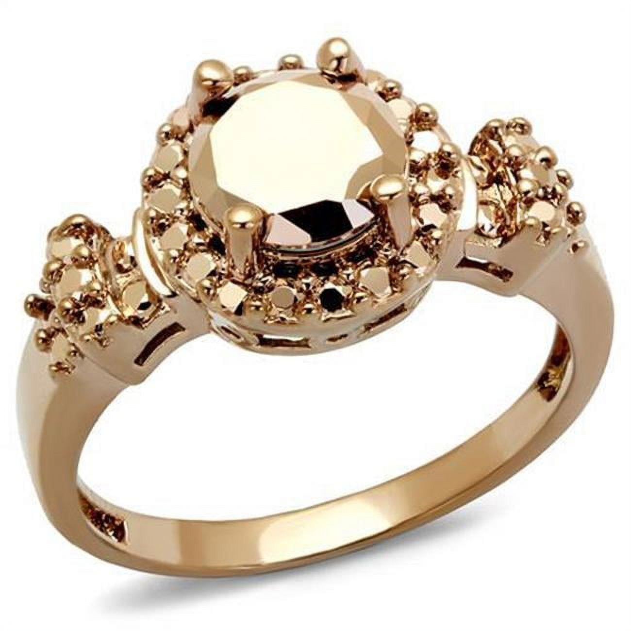 3W1193-6 Women IP Rose Gold Brass Ring with AAA Grade CZ in Metallic Light Gold - Size 6