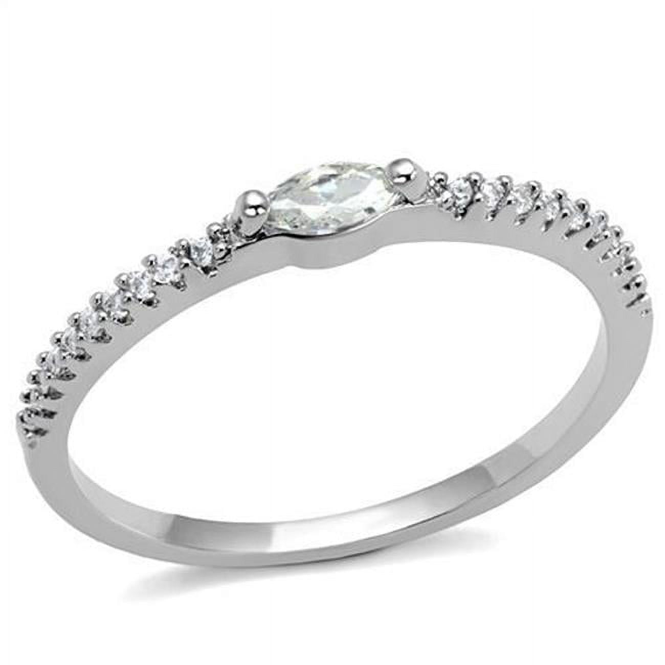 Women Rhodium Brass Ring with AAA Grade CZ in Clear - Size 9