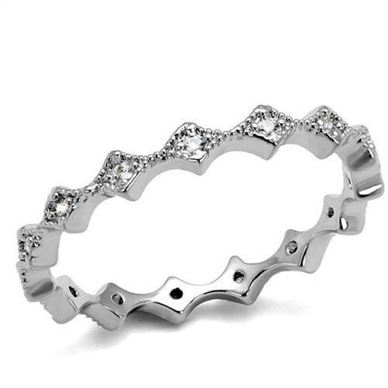 Women Rhodium Brass Ring with AAA Grade CZ in Clear - Size 6
