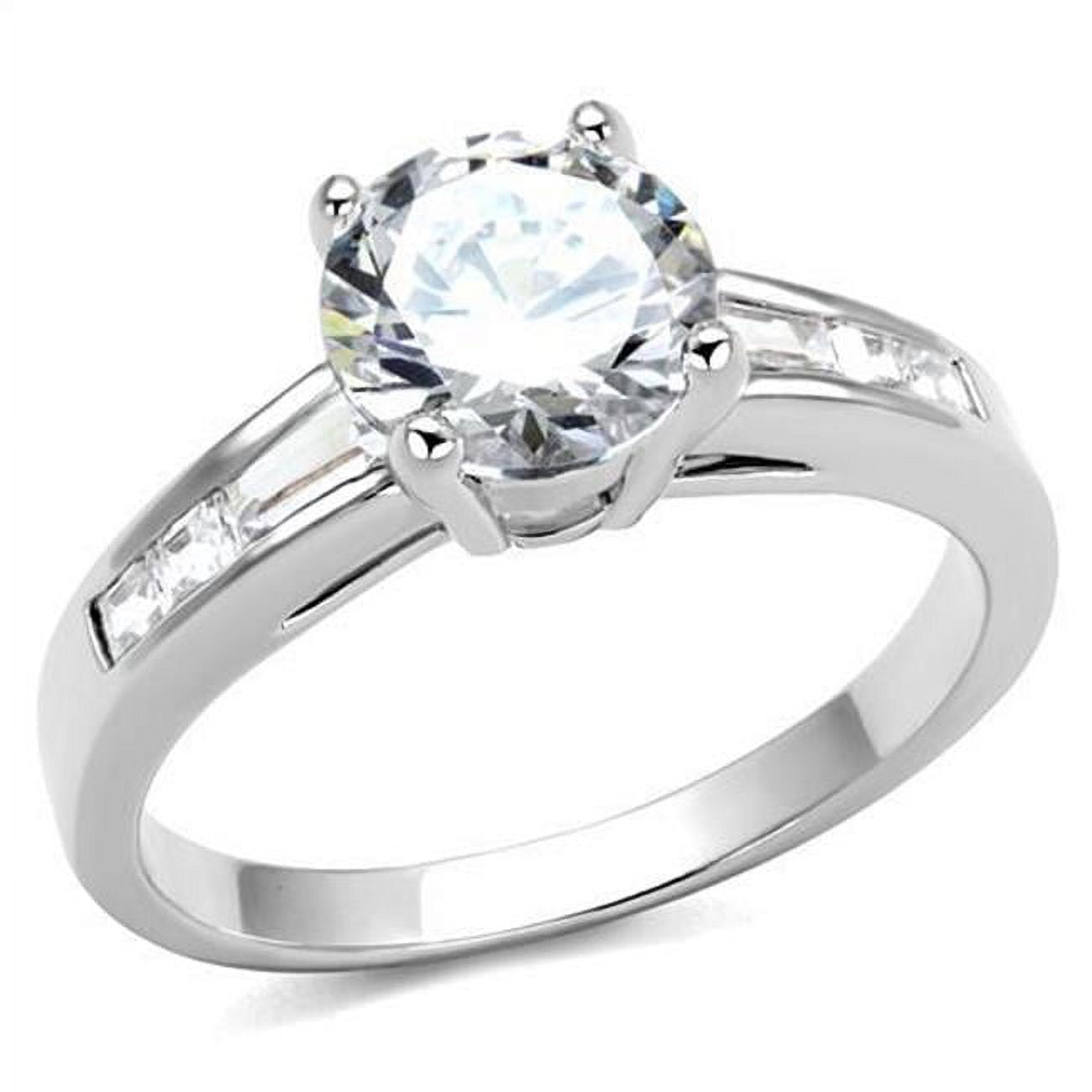 Women Rhodium Brass Ring with AAA Grade CZ in Clear - Size 5