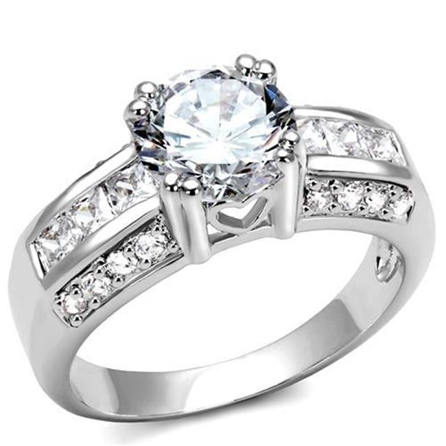 Women Rhodium Brass Ring with AAA Grade CZ in Clear - Size 8