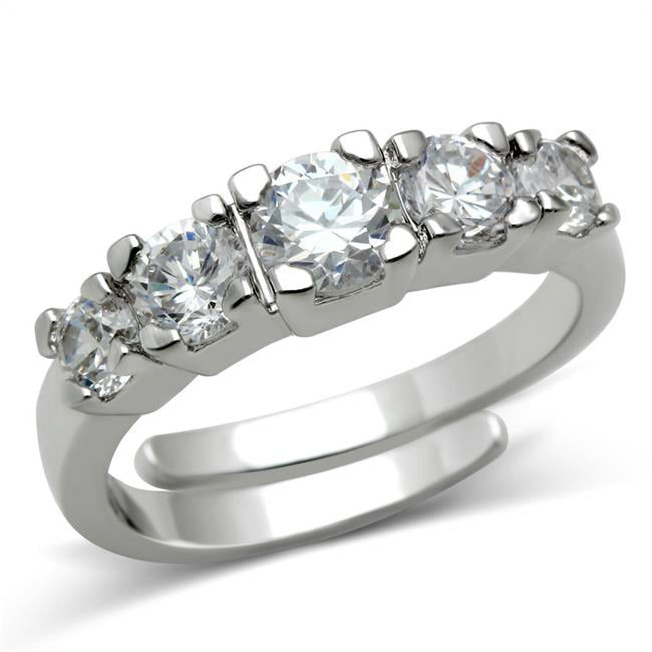 Women Rhodium Brass Ring with AAA Grade CZ in Clear - Size 6
