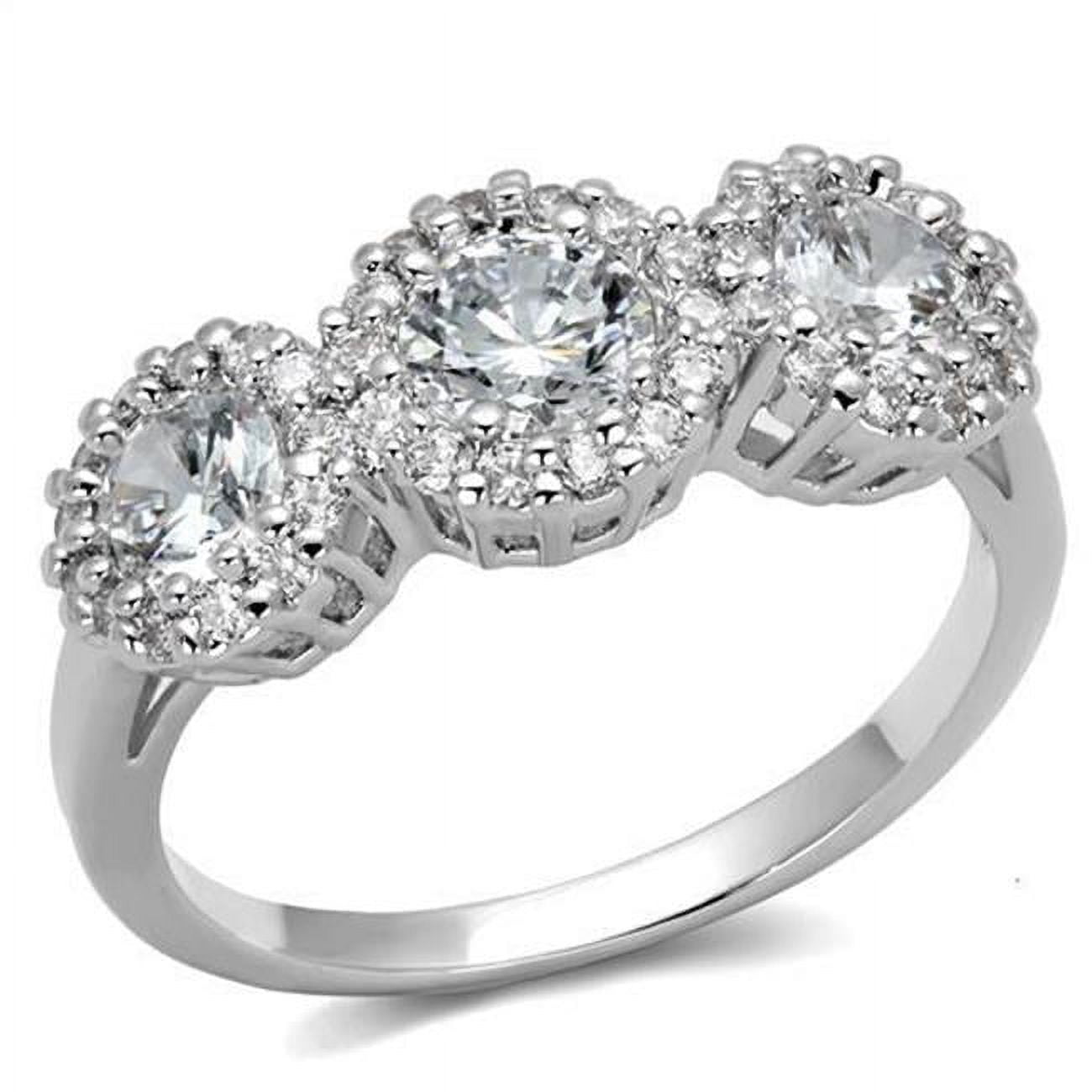 Women Rhodium Brass Ring with AAA Grade CZ in Clear - Size 5