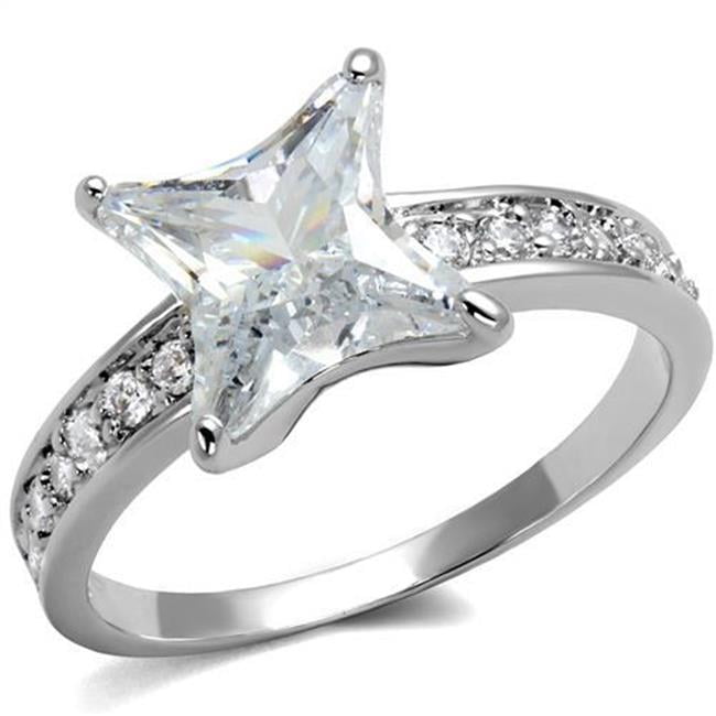 Women Rhodium Brass Ring with AAA Grade CZ in Clear - Size 5